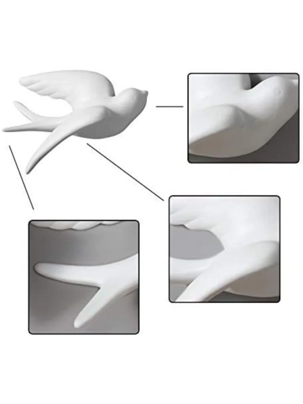 Set of 6 White Ceramic Bird Wall Decor - Doves, Sparrows & Swallows for Home